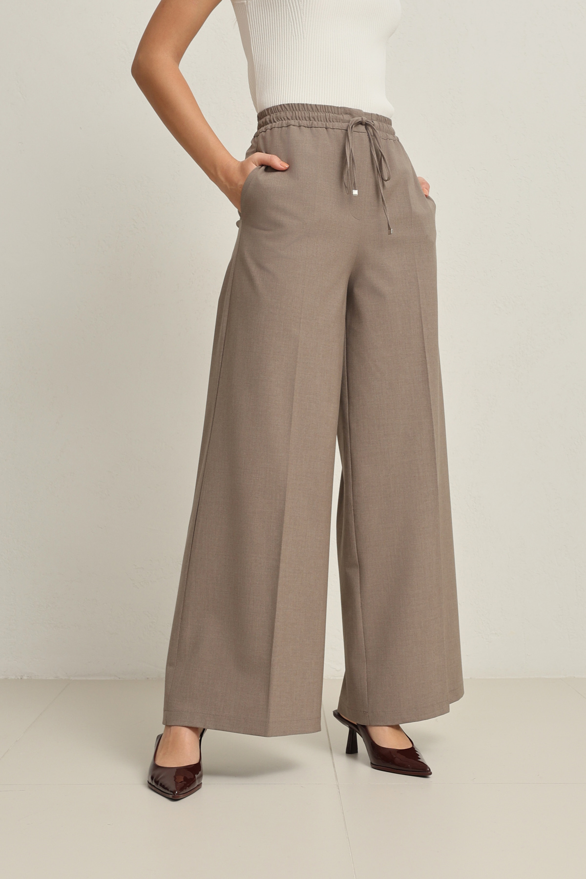 Vizon Belden Lastikli Rahat Kesim Geniş Paça  Pantolon Kadın Pantolon modelleri