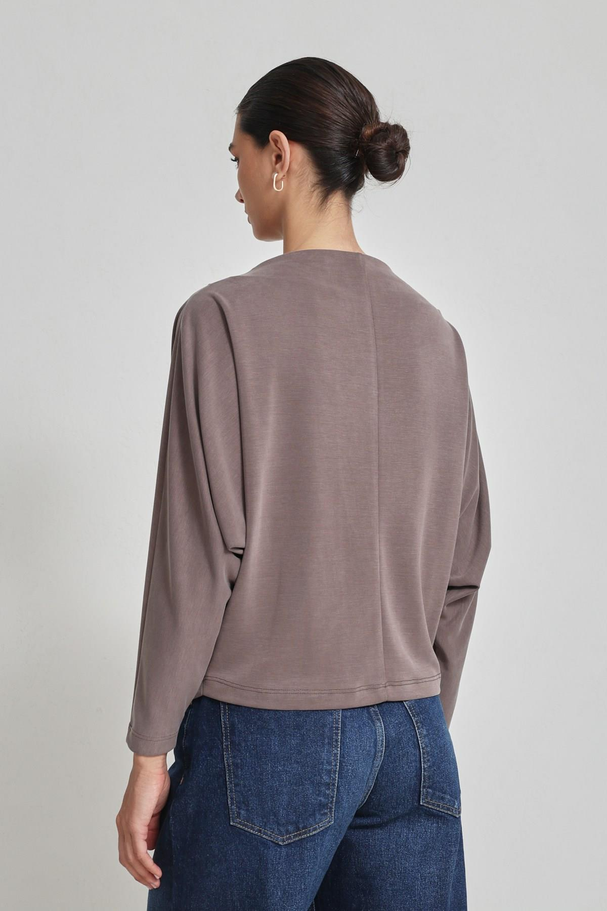 Vizon Büzgü Detaylı Uzun Kollu Bluz  Kadın Bluz modelleri