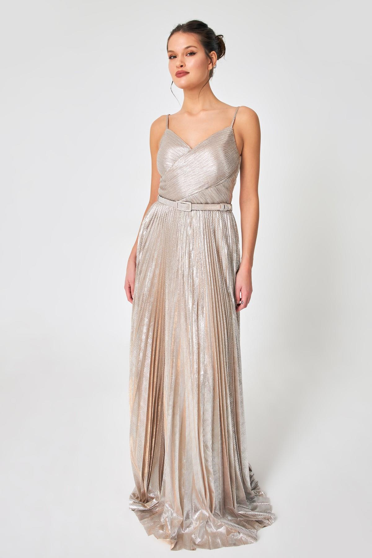 Vizon Gümüş Kemer Ve Pile Detayı V Yaka Abiye Kadın Kategorisiz modelleri