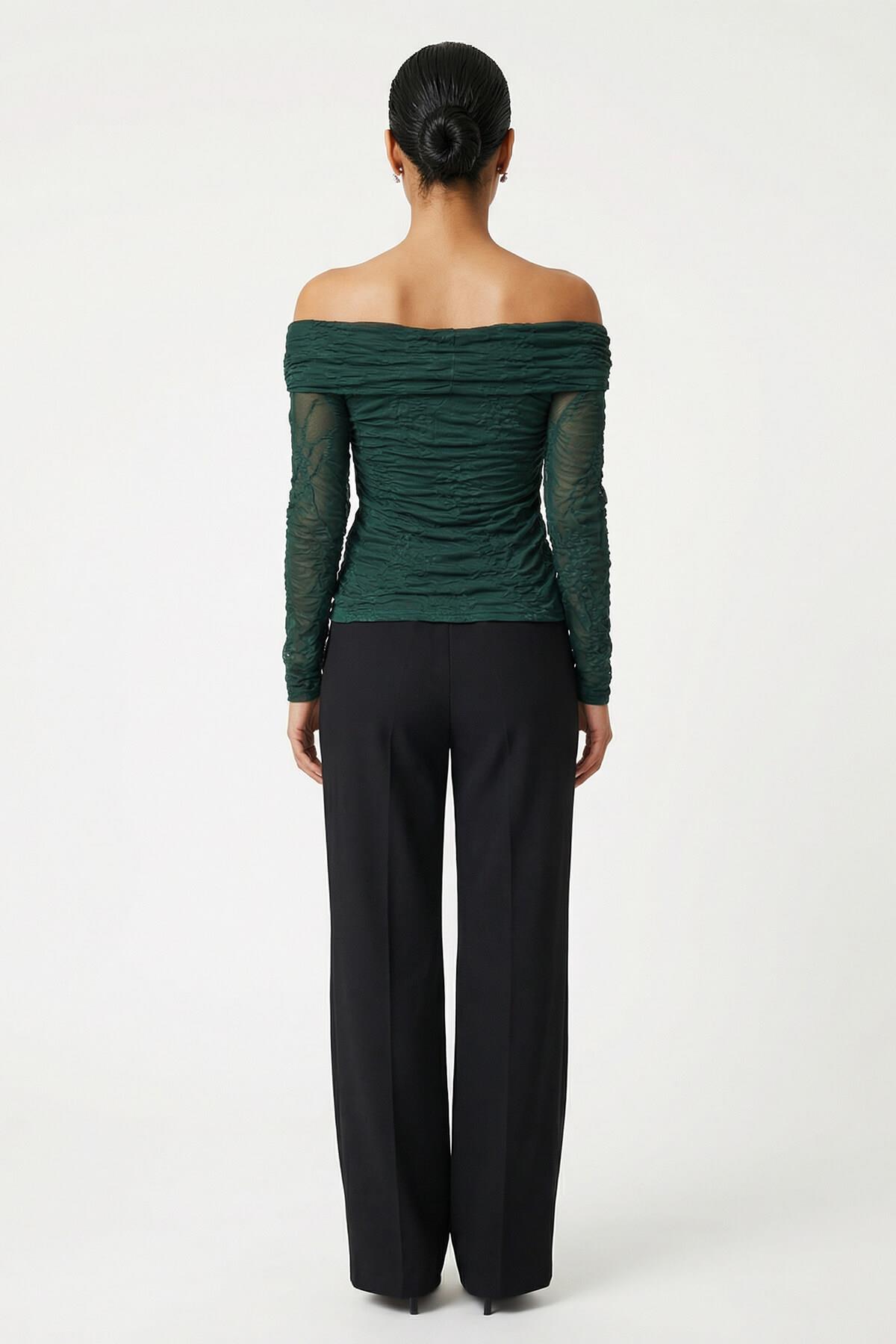 Yeşil Omuzdan Detaylı Desenli Uzun Kollu Bluz Kadın Bluz modelleri