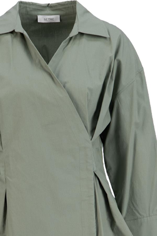 Zeytin Belden Detaylı Asimetrik Kapamalı Uzun Kollu Gömlek Kadın Gömlek modelleri