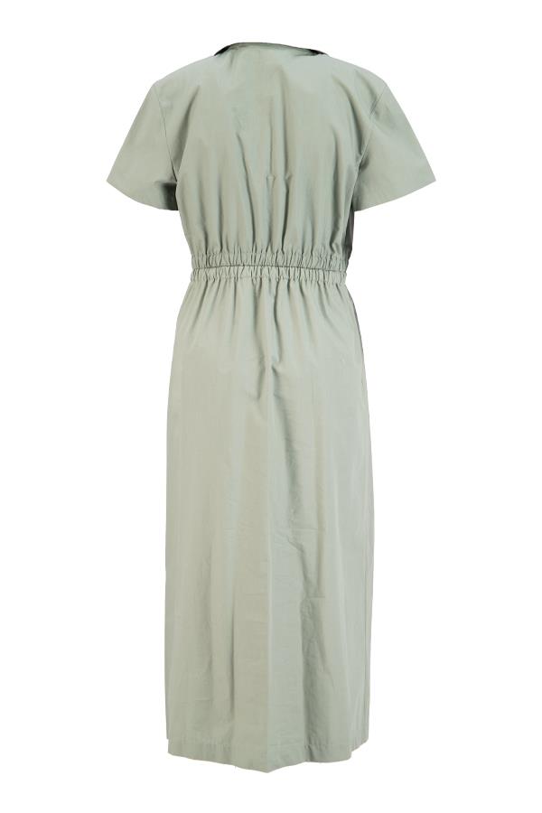 Zeytin Gömlek Yaka Belden Büzgü Detaylı Kısa Kollu Elbise Kadın Günlük Elbise modelleri