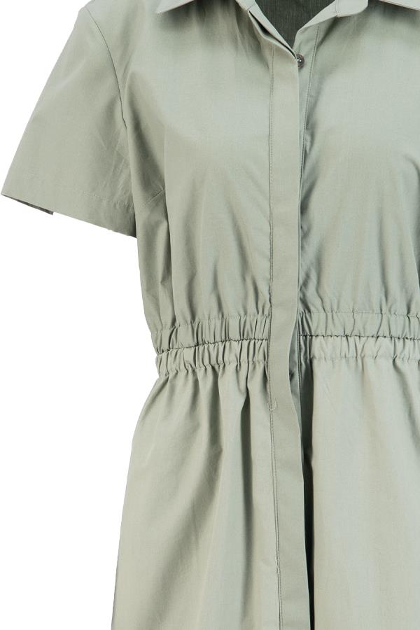 Zeytin Gömlek Yaka Belden Büzgü Detaylı Kısa Kollu Elbise Kadın Günlük Elbise modelleri