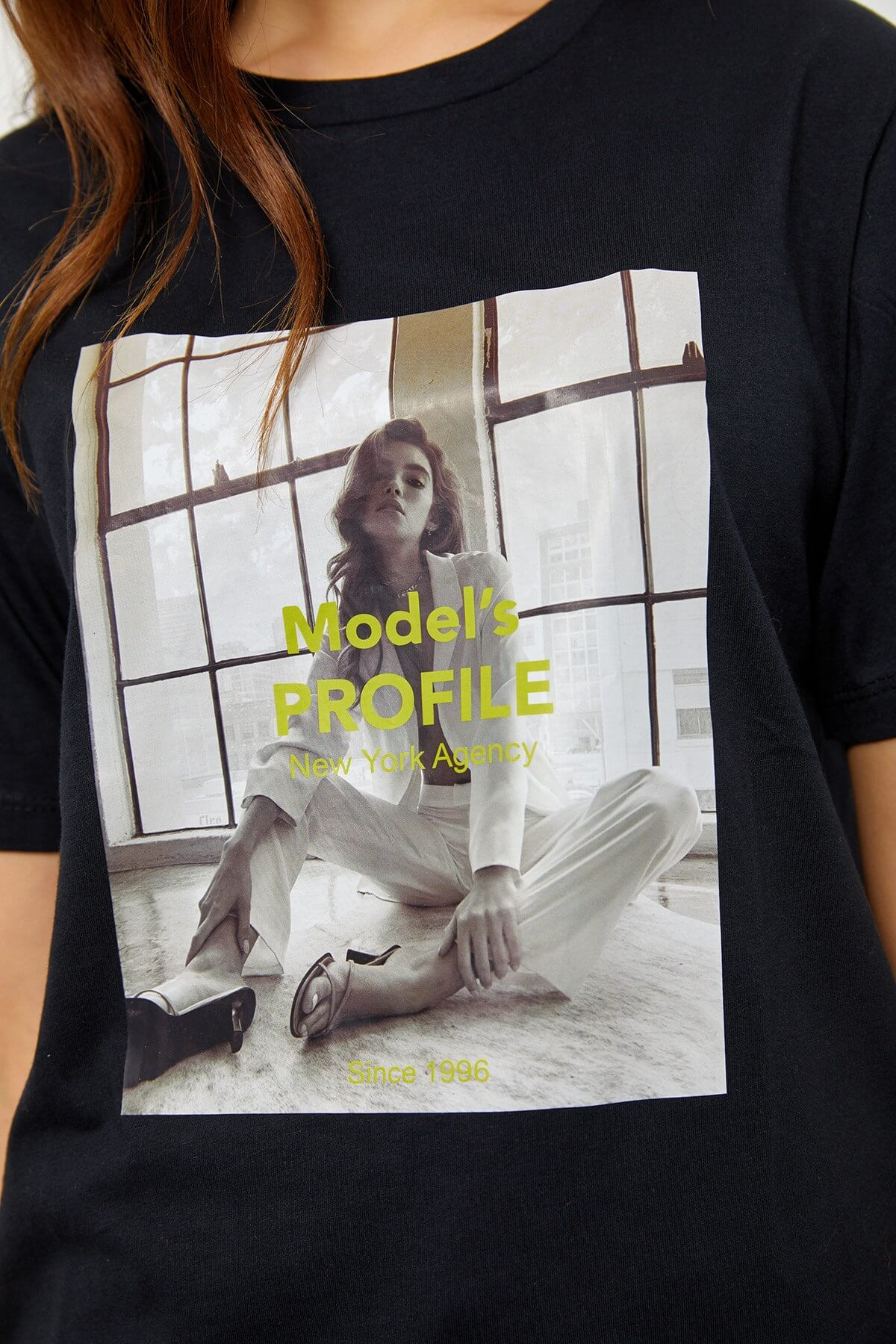 Siyah Baskılı Kısa Kol T-ShirtST060S71160004