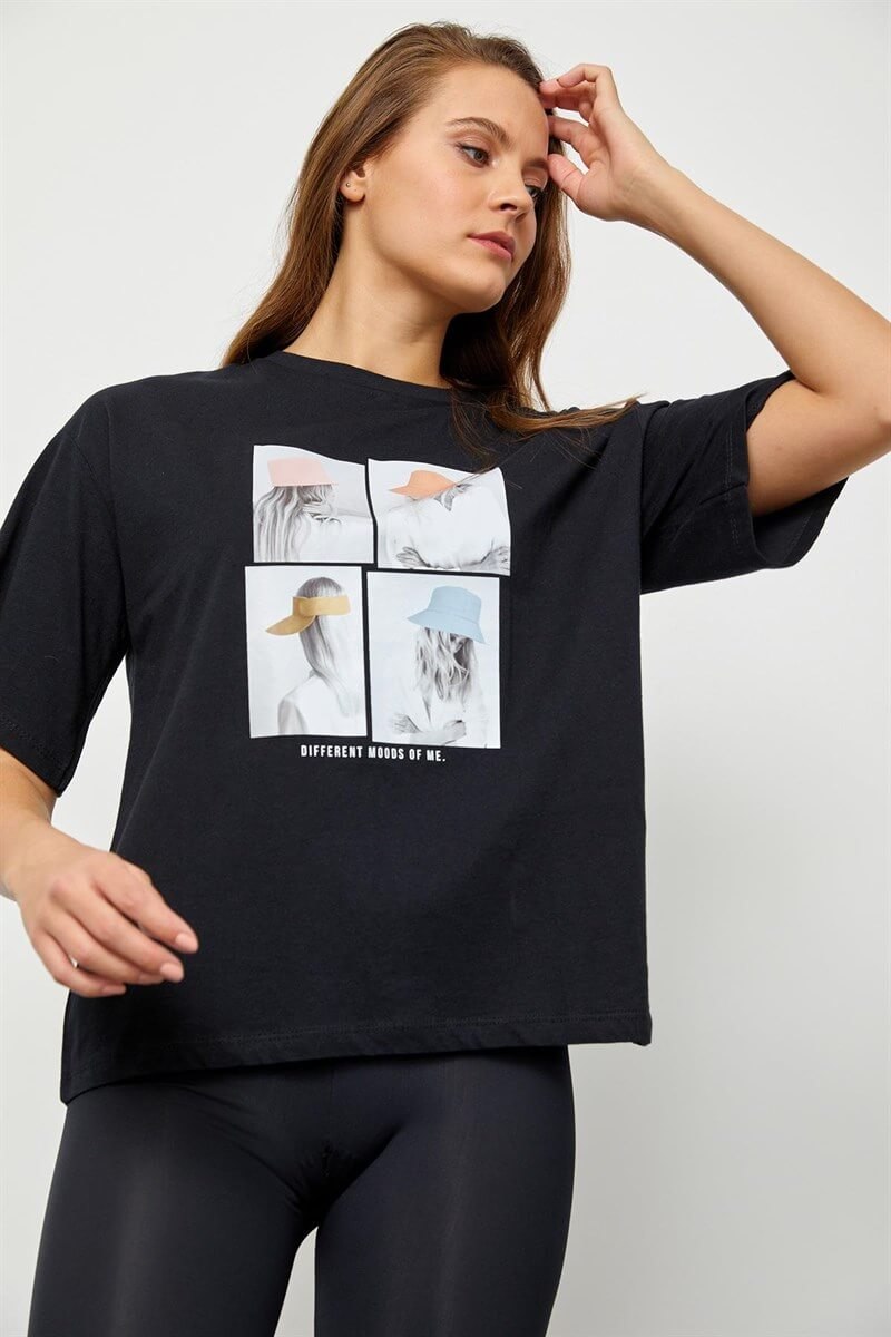 Siyah Baskılı Kısa Kol T-ShirtST060S71183002