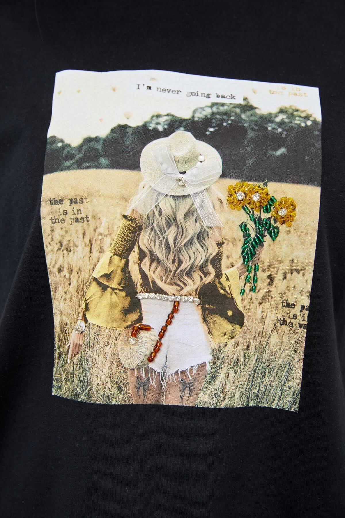 Siyah Kısa Kol Baskılı T-ShirtST060S71223004