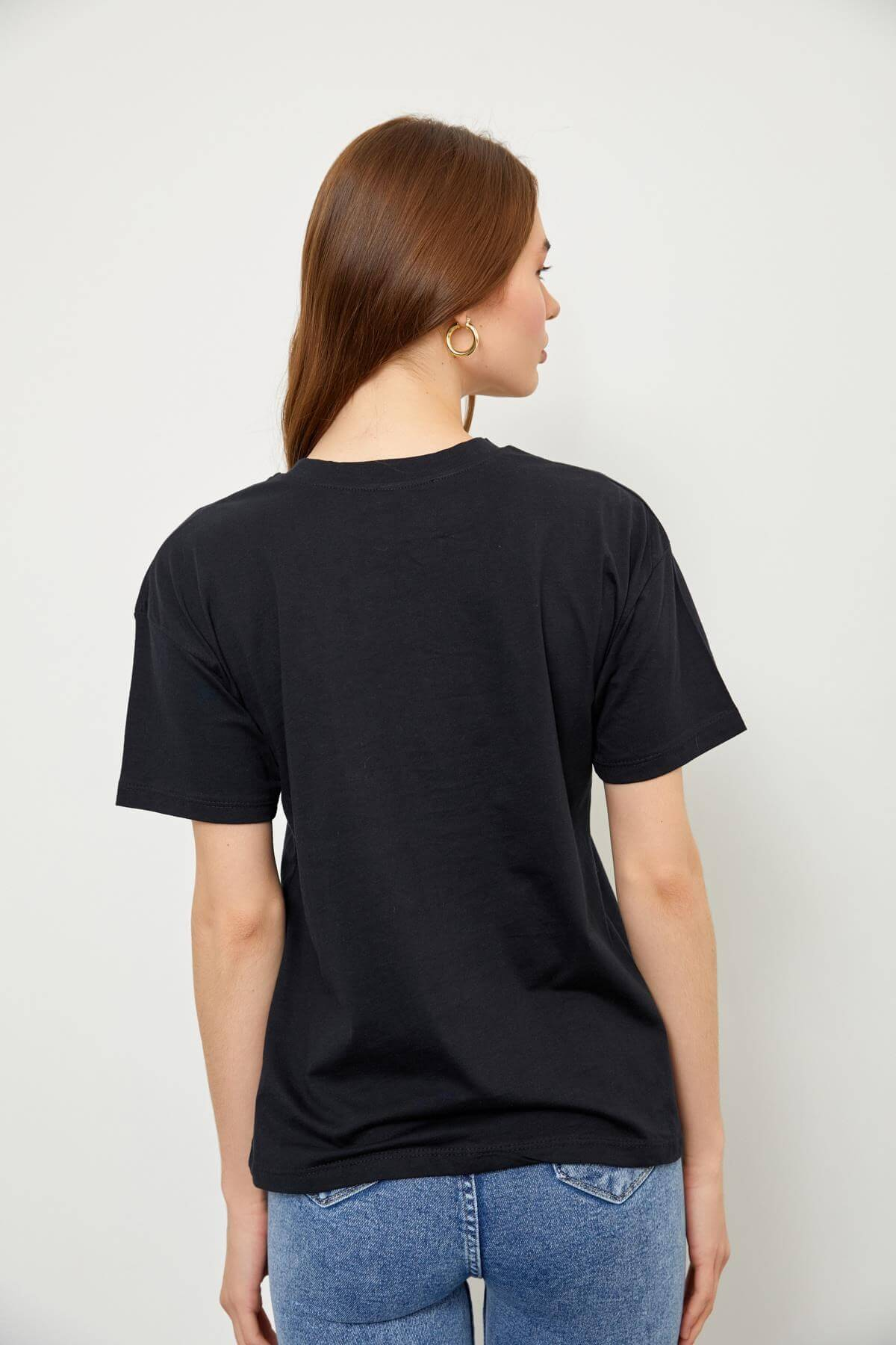 Siyah Kısa Kol Baskılı T-ShirtST060S71223004