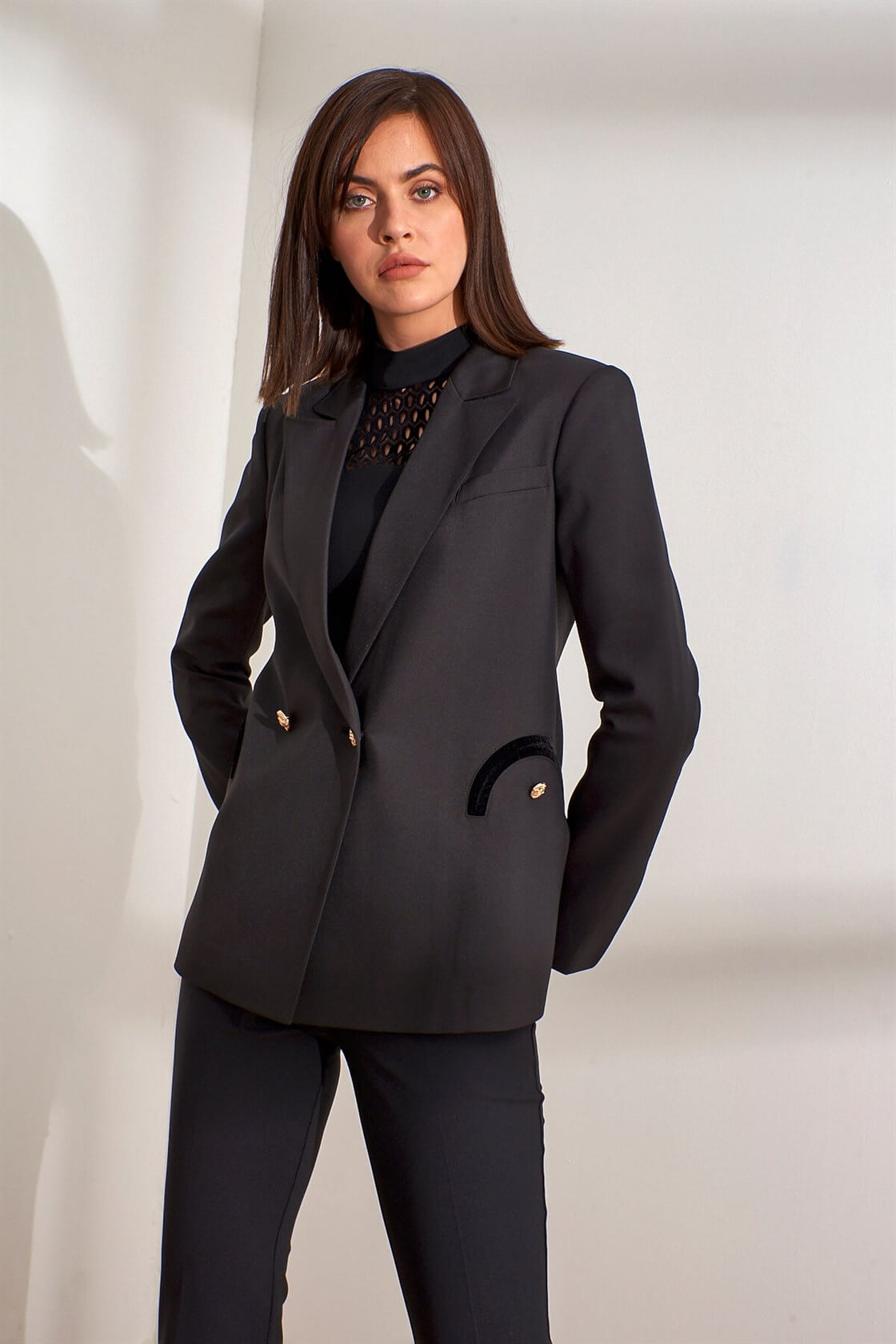 Siyah Kruvaze Kapama Uzun Kol Blazer CeketST060W9020201