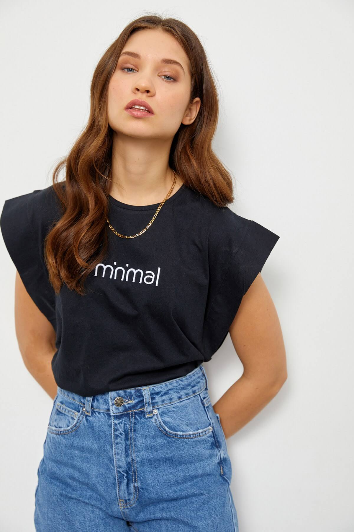 Siyah Minimal Kolsuz T-ShirtST060S71183004