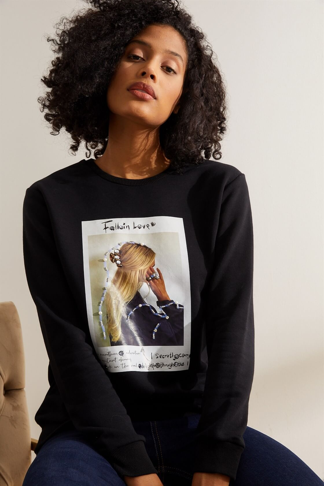 Siyah Slogan Yazılı SweatshirtST060W7207701