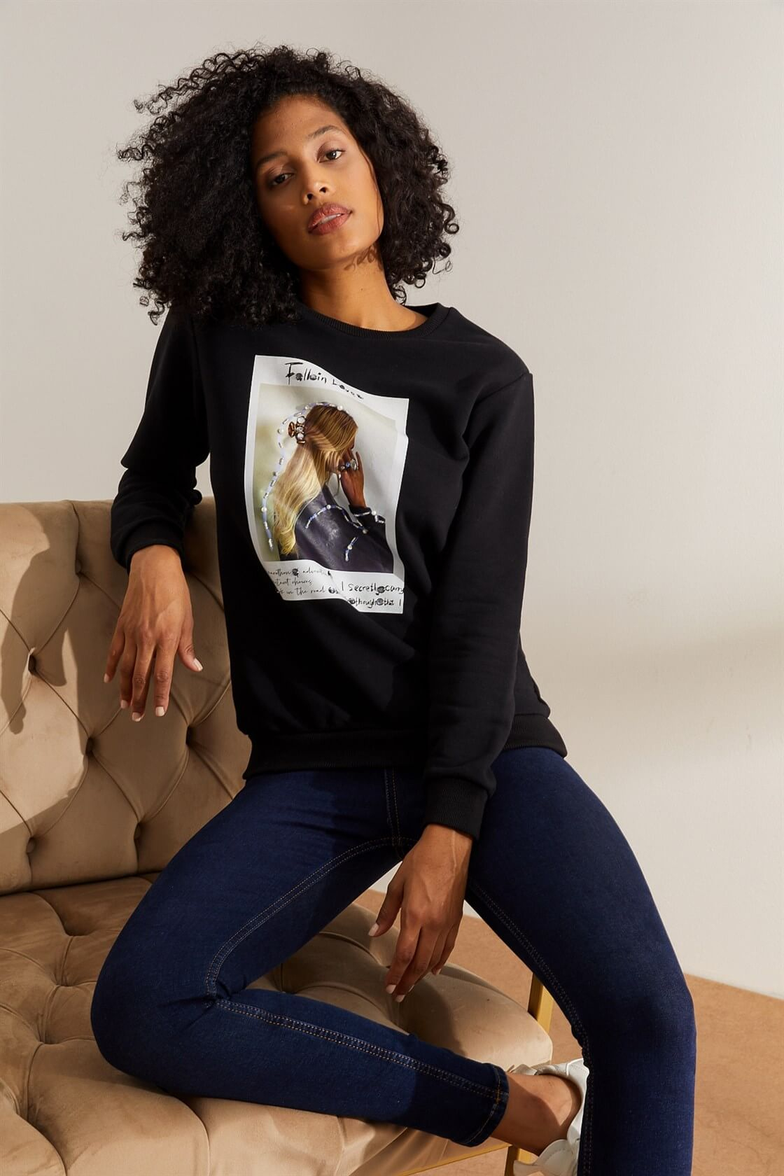Siyah Slogan Yazılı SweatshirtST060W7207701