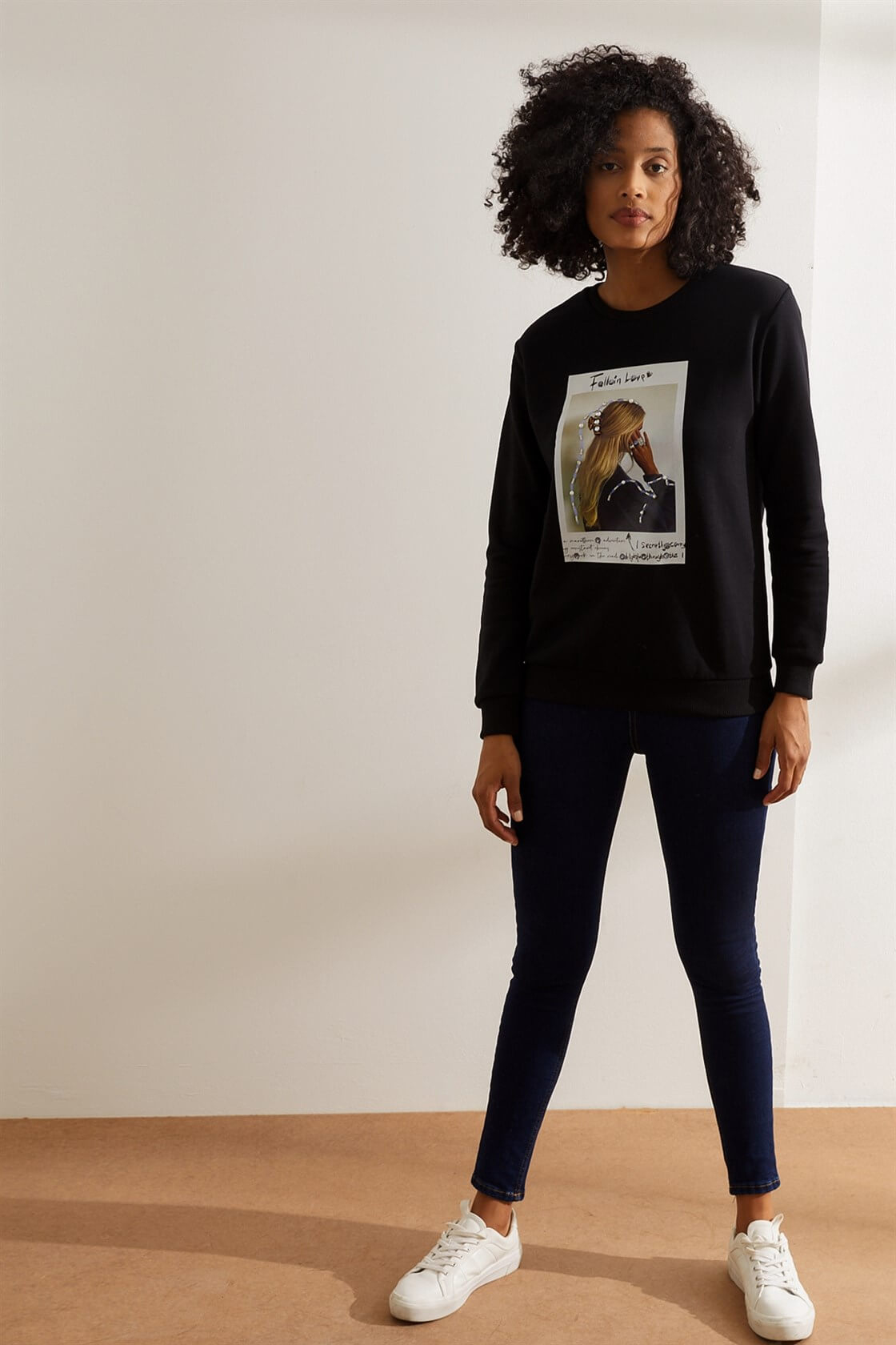 Siyah Slogan Yazılı SweatshirtST060W7207701