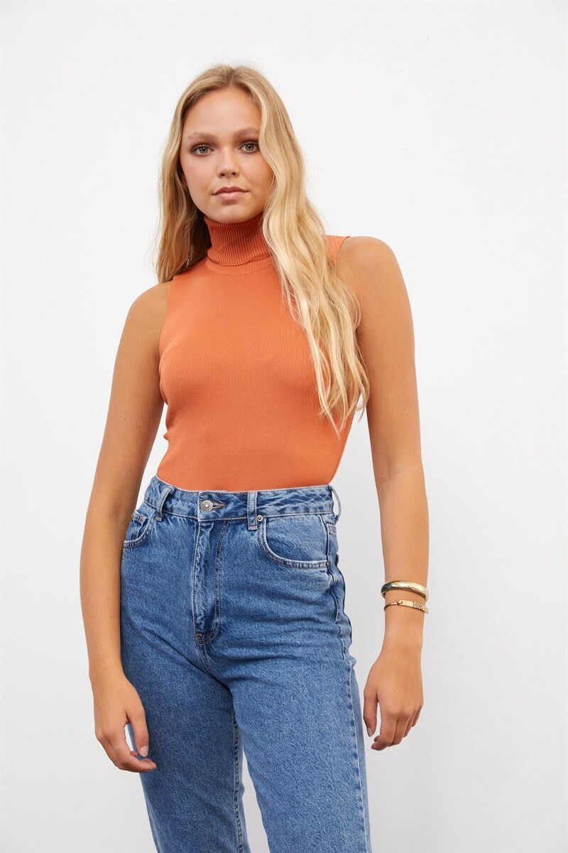 Soğan Kabuğu Balıkçı Yaka Kolsuz TrikoST060W94170001