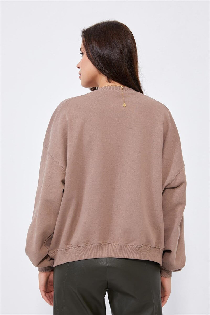 Sütlü Kahve Bisiklet Yaka Oversize S-ShirtST040W72011004
