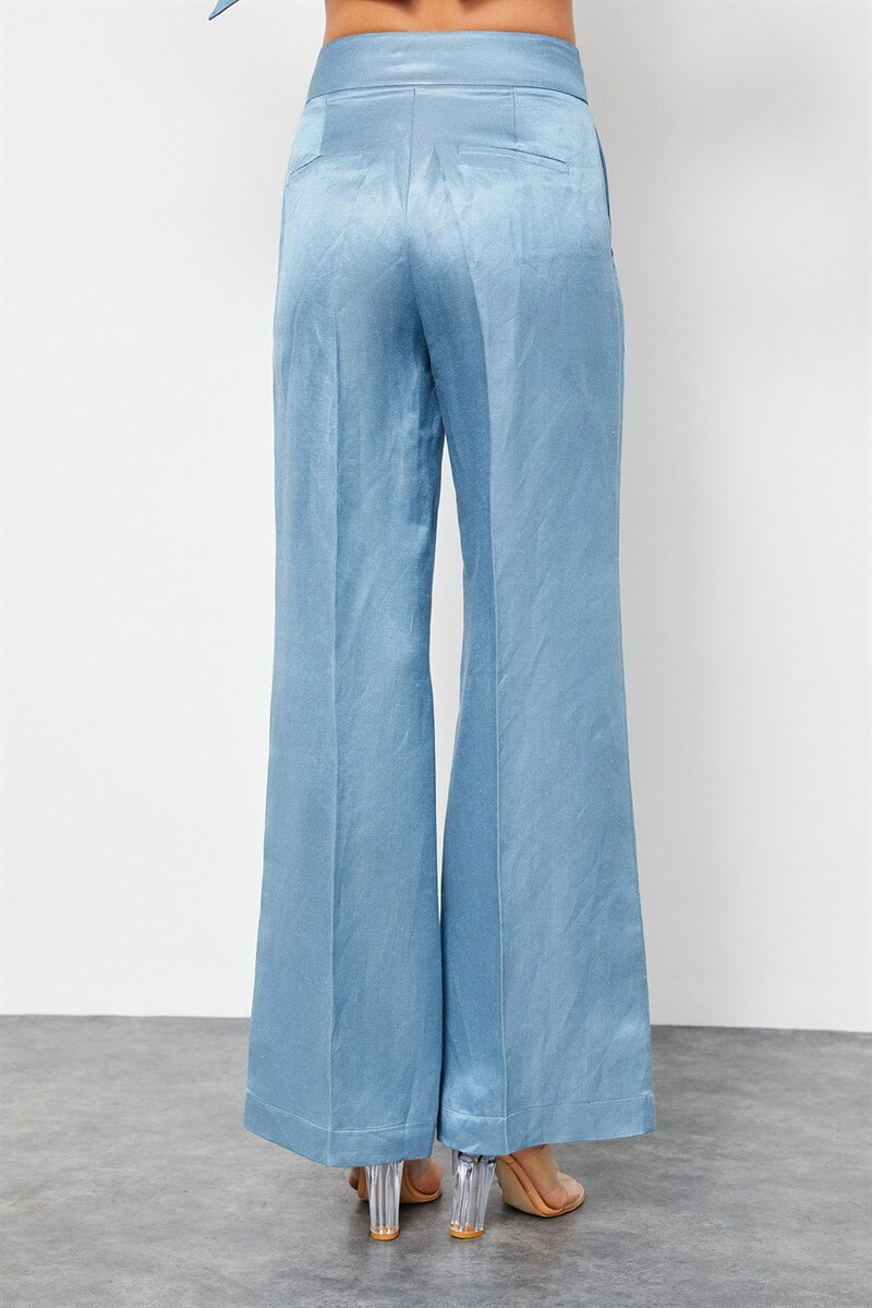 Tozlu Mavi Keten Rayon Parlak Kumaş A Kesim PantolonST060S2038301