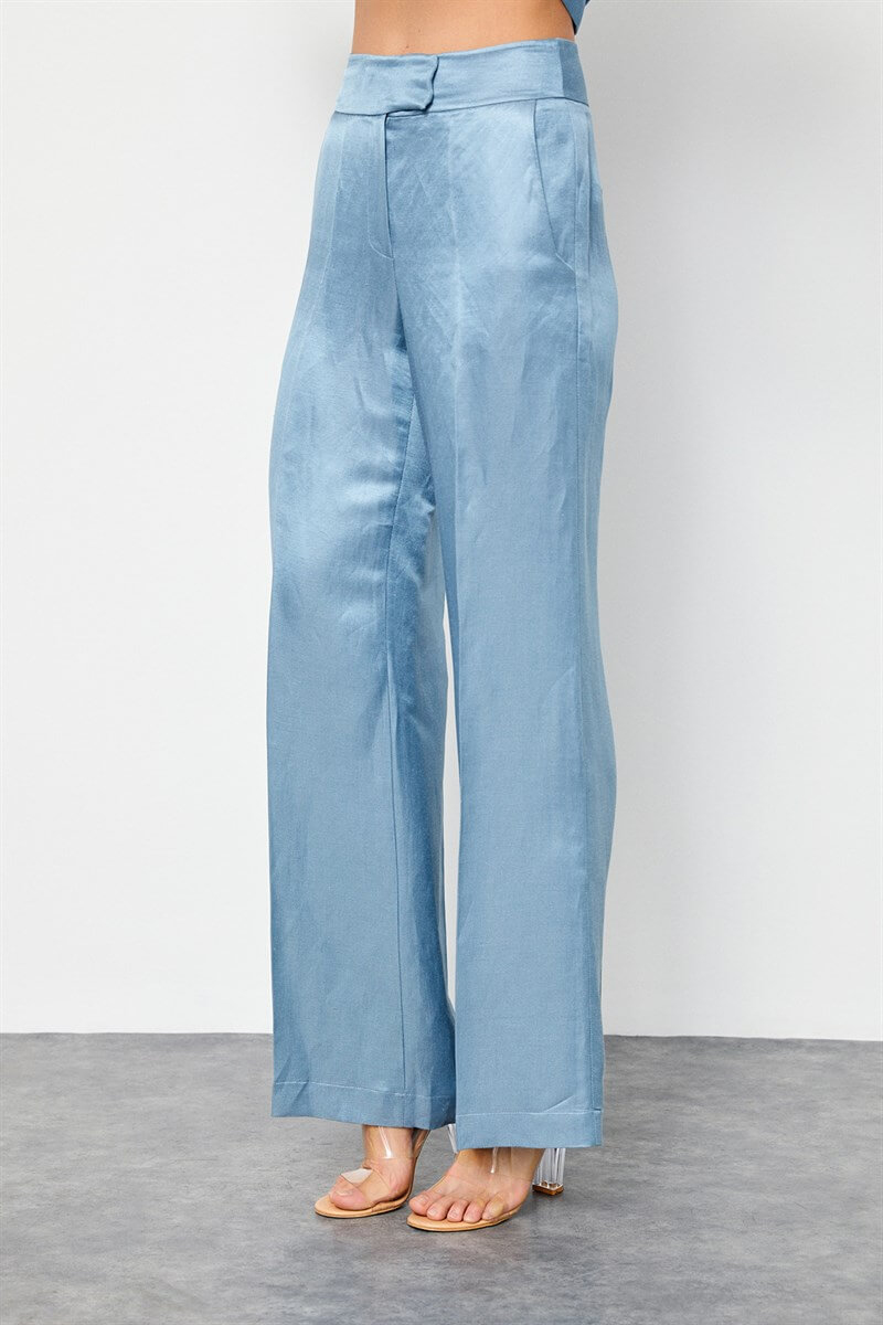 Tozlu Mavi Keten Rayon Parlak Kumaş A Kesim PantolonST060S2038301