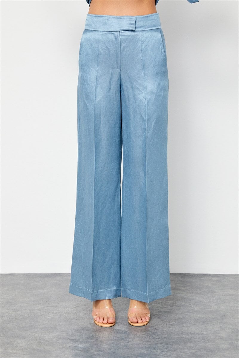 Tozlu Mavi Keten Rayon Parlak Kumaş A Kesim PantolonST060S2038301