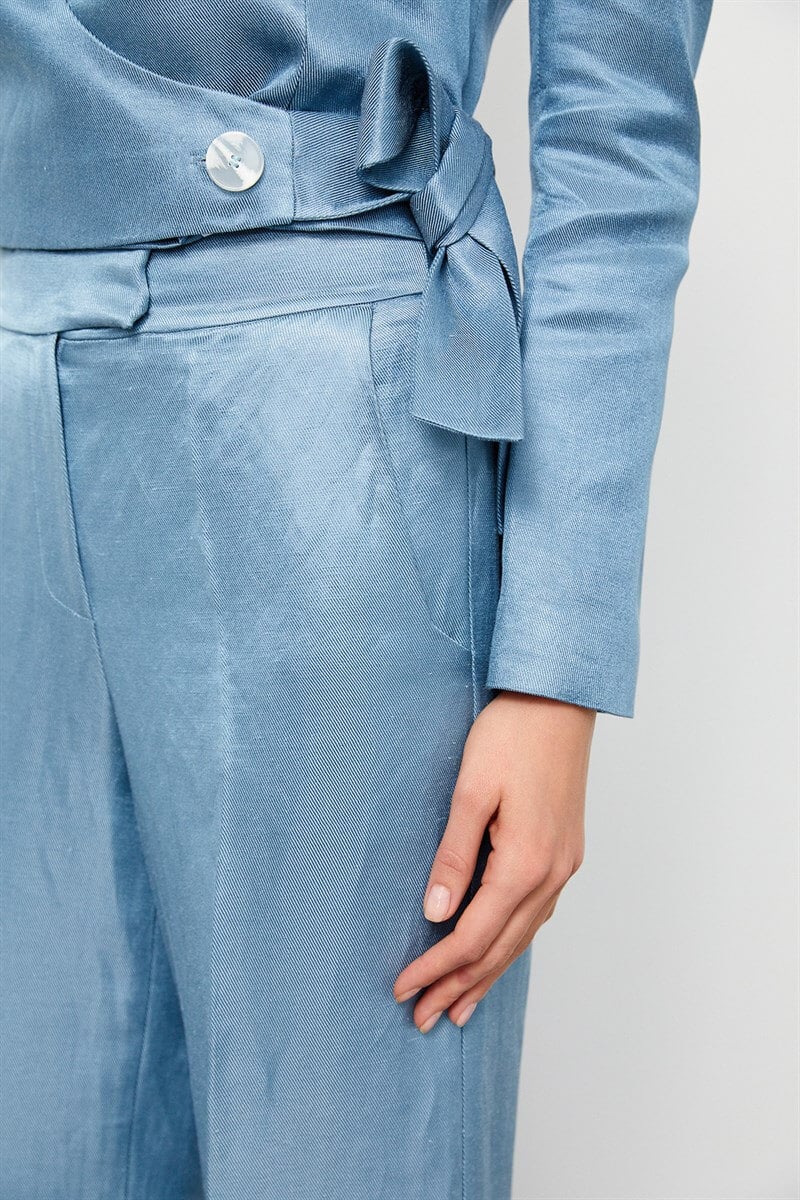 Tozlu Mavi Keten Rayon Parlak Kumaş A Kesim PantolonST060S2038301