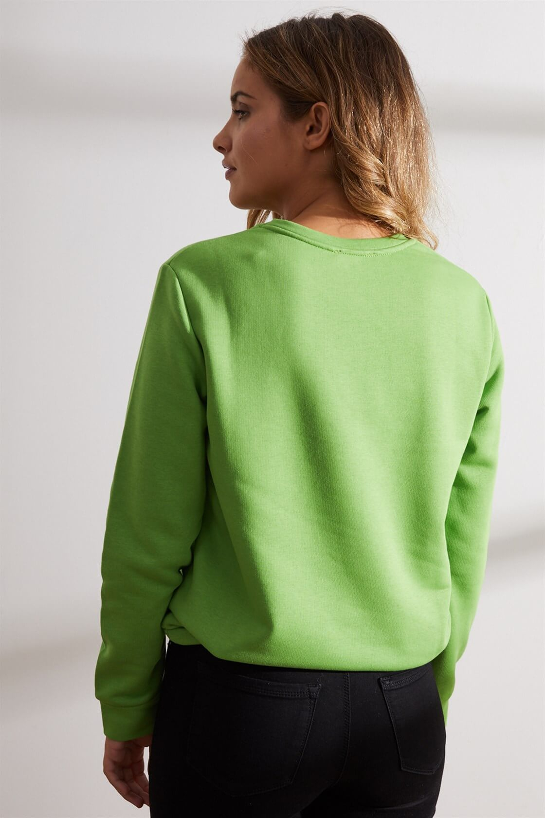 Yeşil Bisiklet Yaka Uzun Kol Baskılı SweatshirtST060W7209101