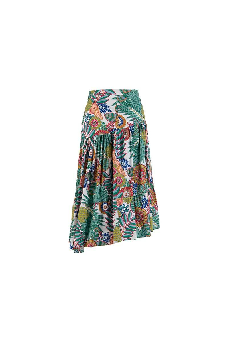Yeşil Floral Desen Katlı Midi EtekST070S50244001