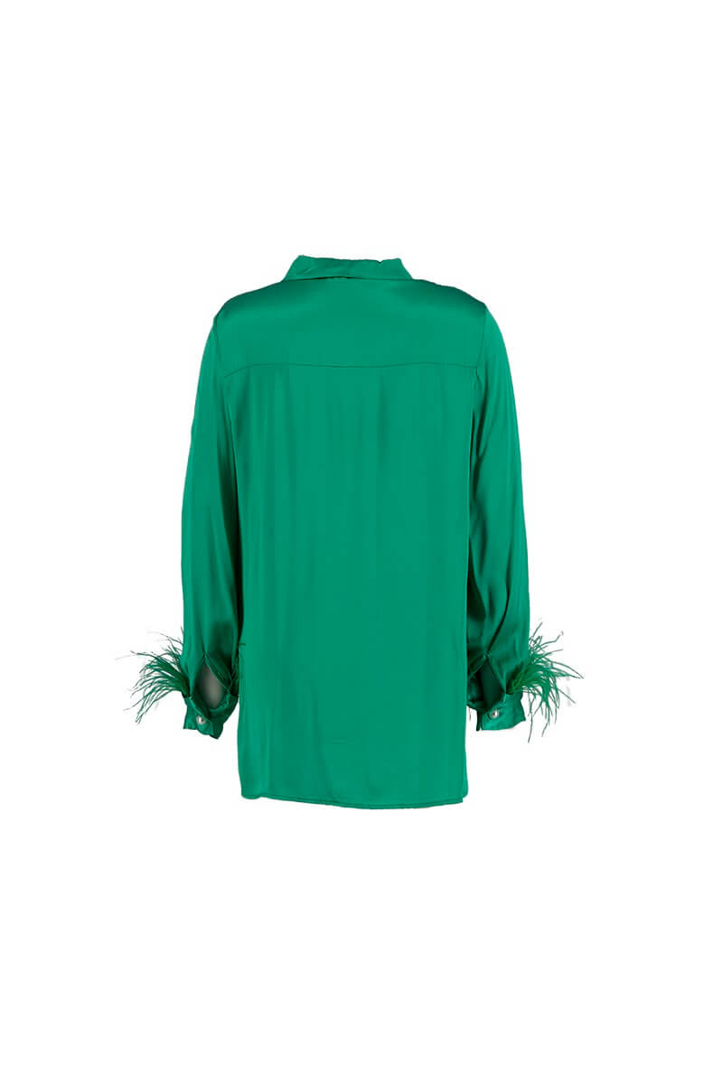 Yeşil Manşetleri Tüy Detaylı Saten Görünümlü GömlekST070S55283001