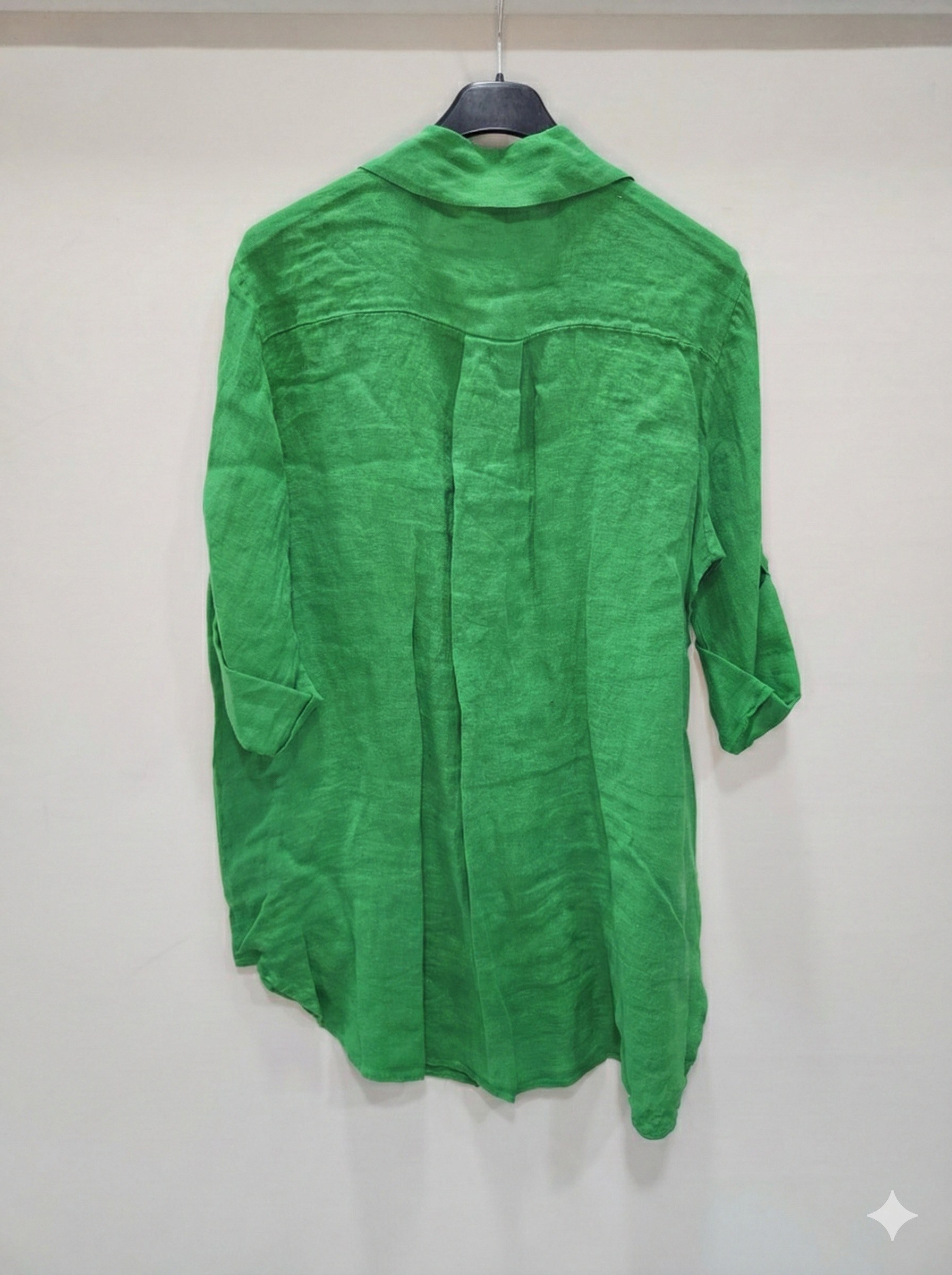 Kadın Yeşil İtalyan Oversize Uzun Keten Gömlek Tunik