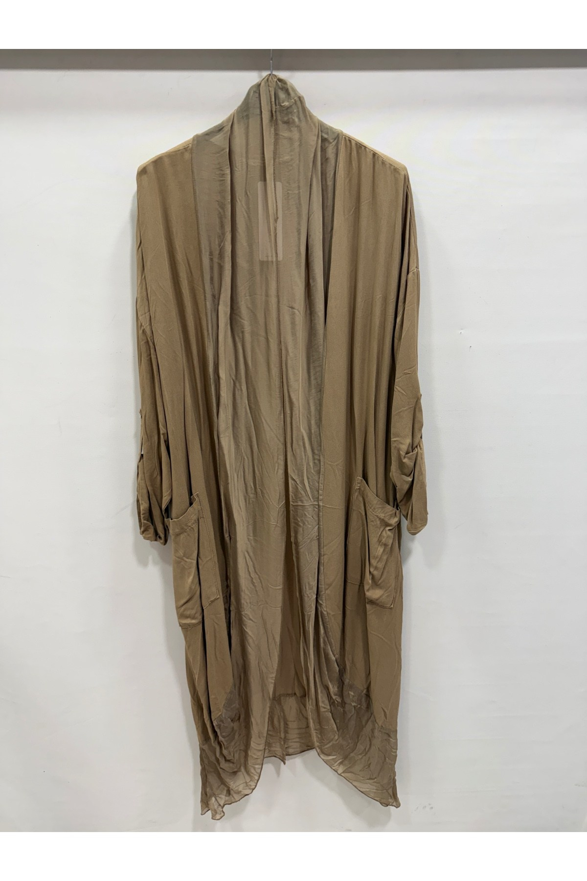 Camel Kadın İtalyan İpek Tüllü Katlanır Kollu Uzun Kaftan
