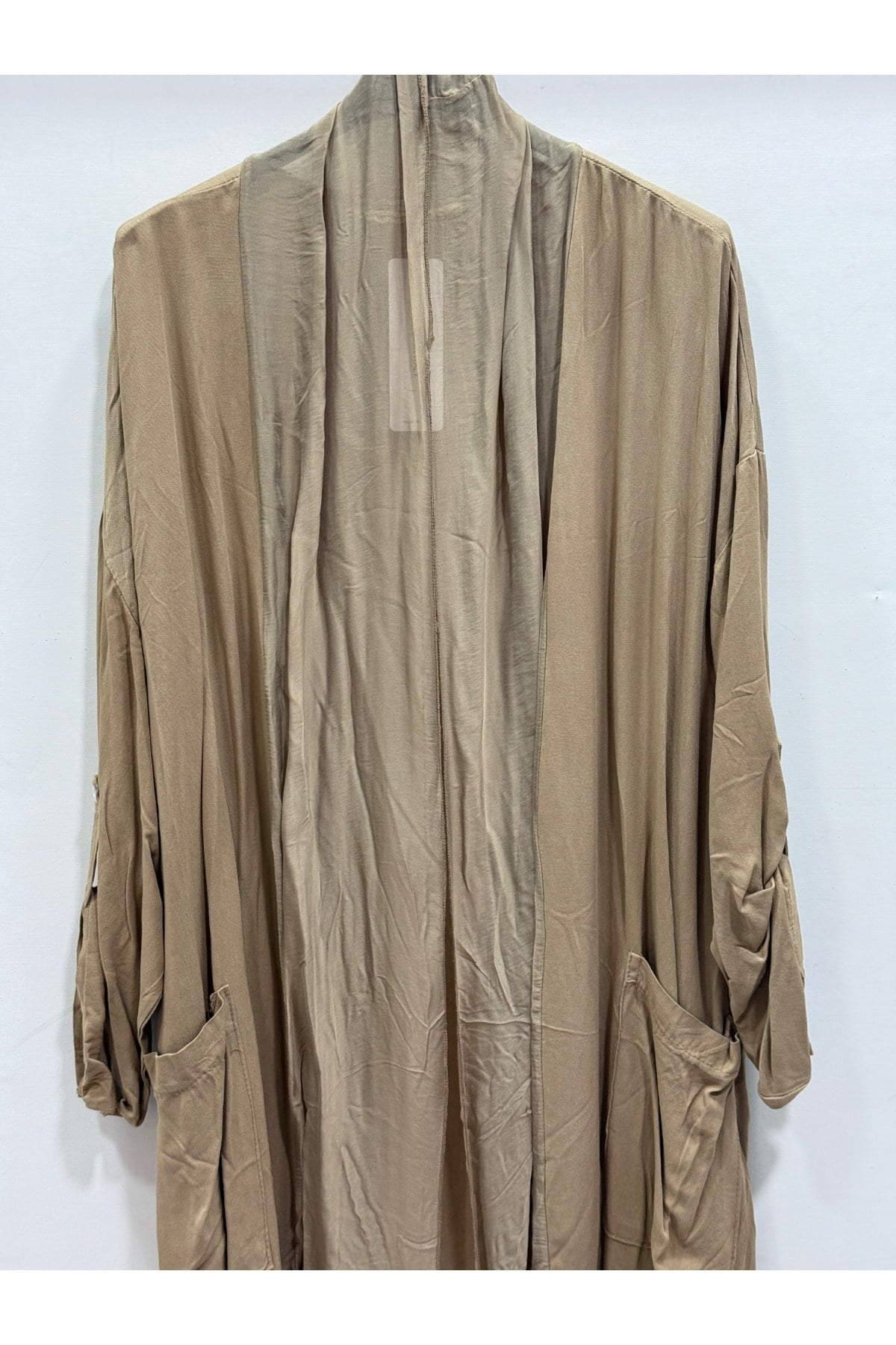 Camel Kadın İtalyan İpek Tüllü Katlanır Kollu Uzun Kaftan