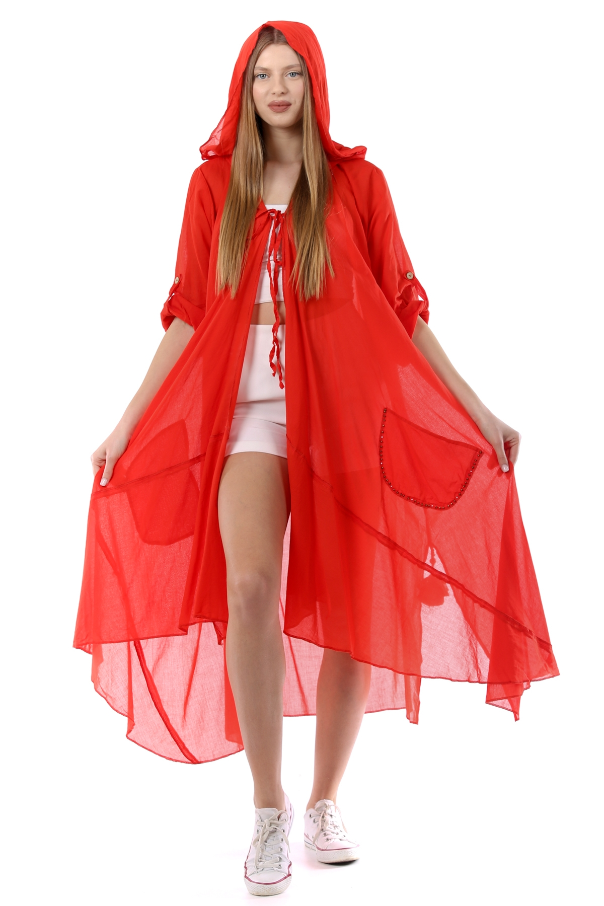 Nar Çiçeği Kadın Cadı Kapüşonlu Bohem Kaftan