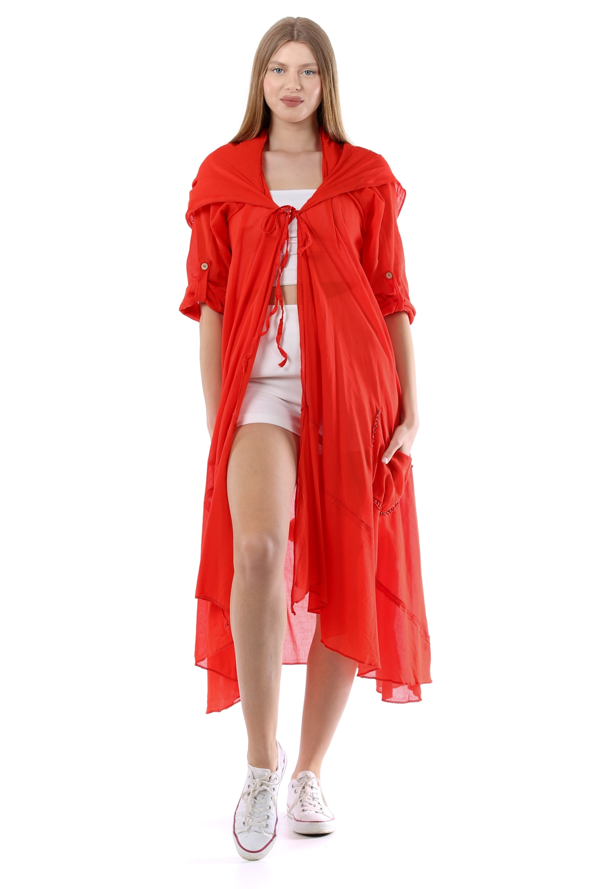 Nar Çiçeği Kadın Cadı Kapüşonlu Bohem Kaftan