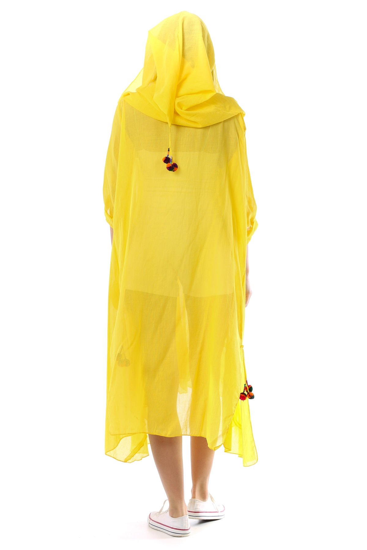 Sarı Kadın Cadı Kapüşonlu Bohem Kaftan