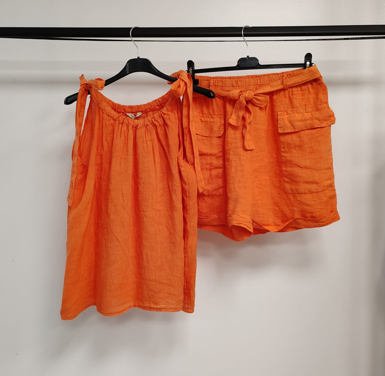 Orange İtalyan Sıfır Kol Şortlu Keten Takım