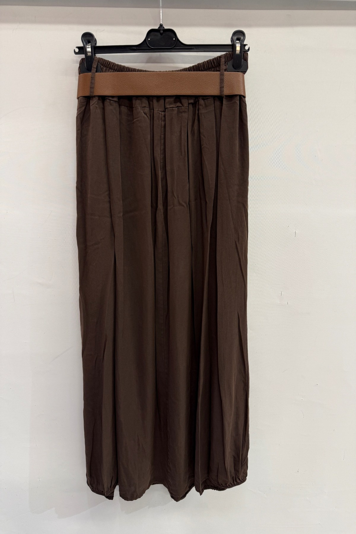 Moro İtalyan Beli Lastikli Çift Yan Cepli Kemerli Pileli Tencel Etek 38 - 44 Beden