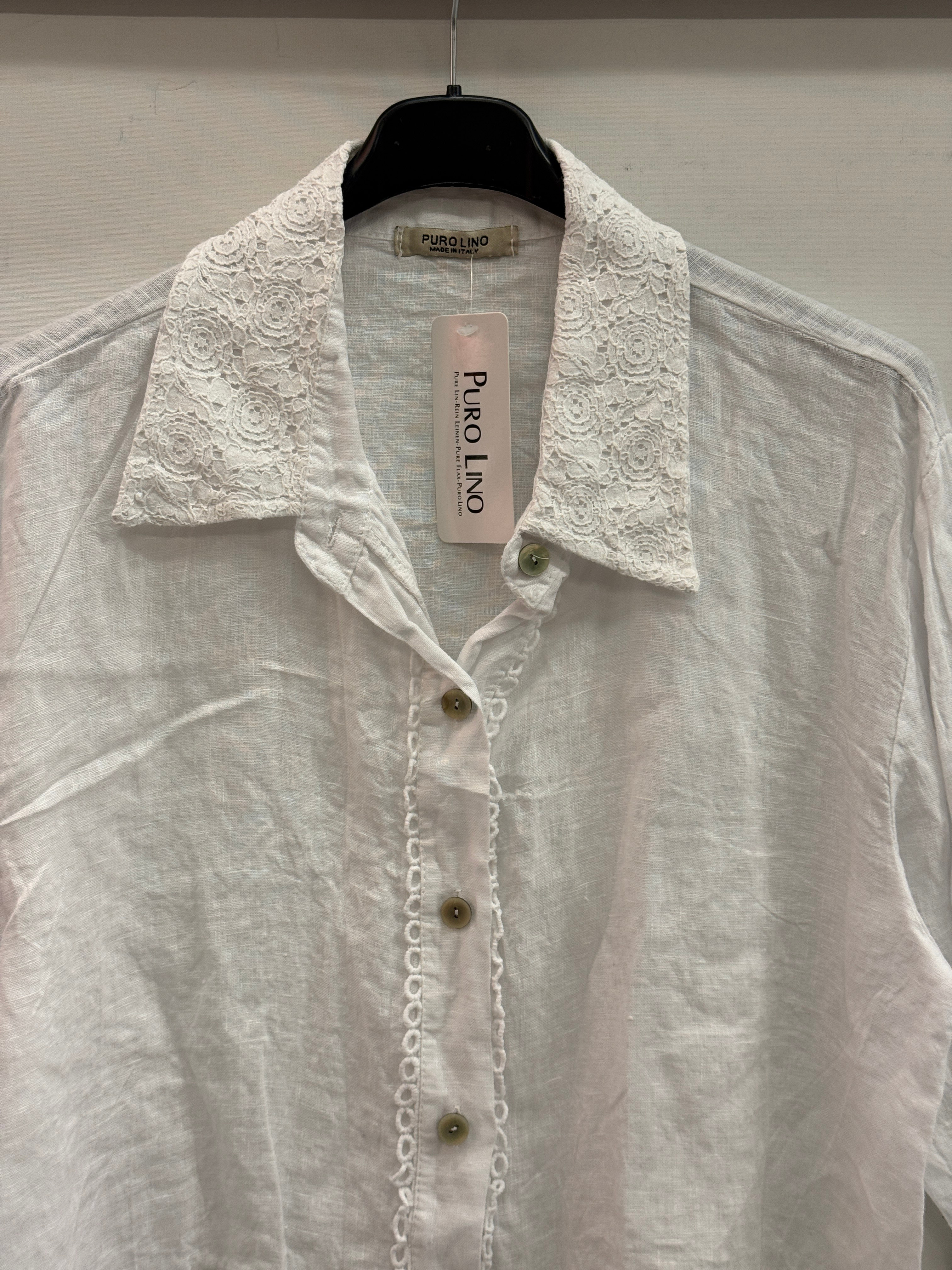 Beyaz Kadın İtalyan Dantel Detaylı Oversize Keten Gömlek 38 - 44 Beden