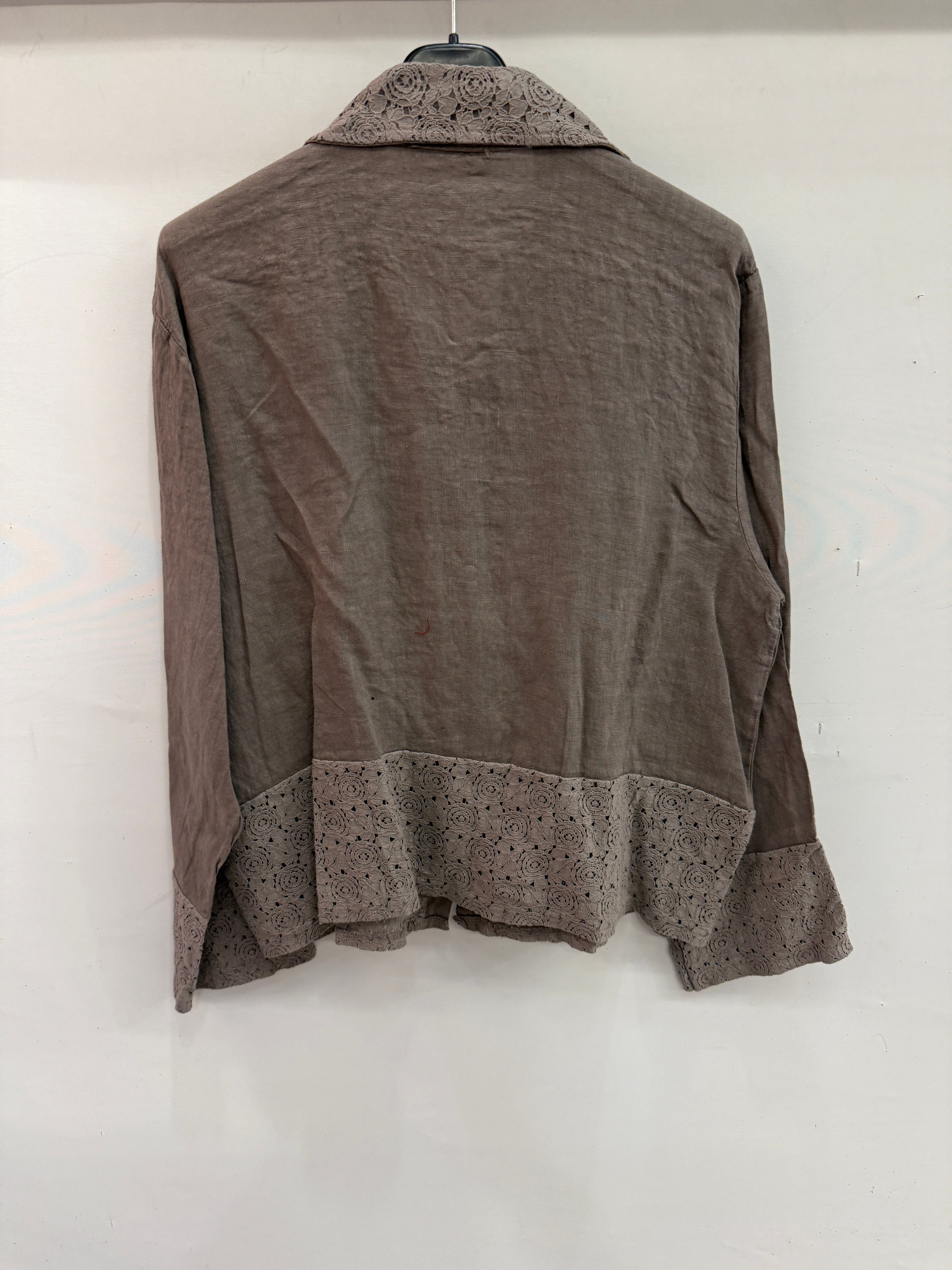 Vizon Kadın İtalyan Dantel Detaylı Oversize Keten Gömlek 38 - 44 Beden