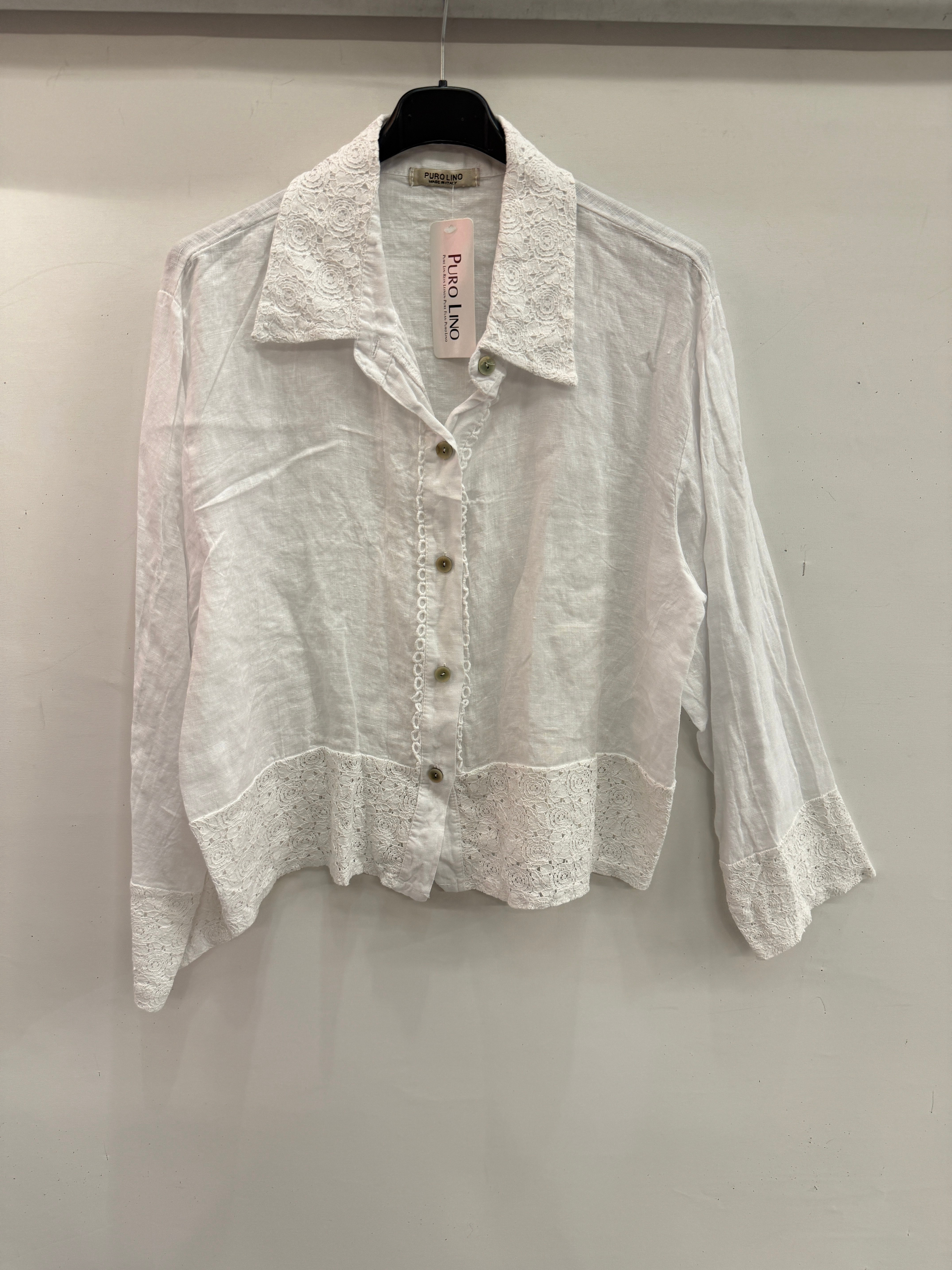 Beyaz Kadın İtalyan Dantel Detaylı Oversize Keten Gömlek 38 - 44 Beden