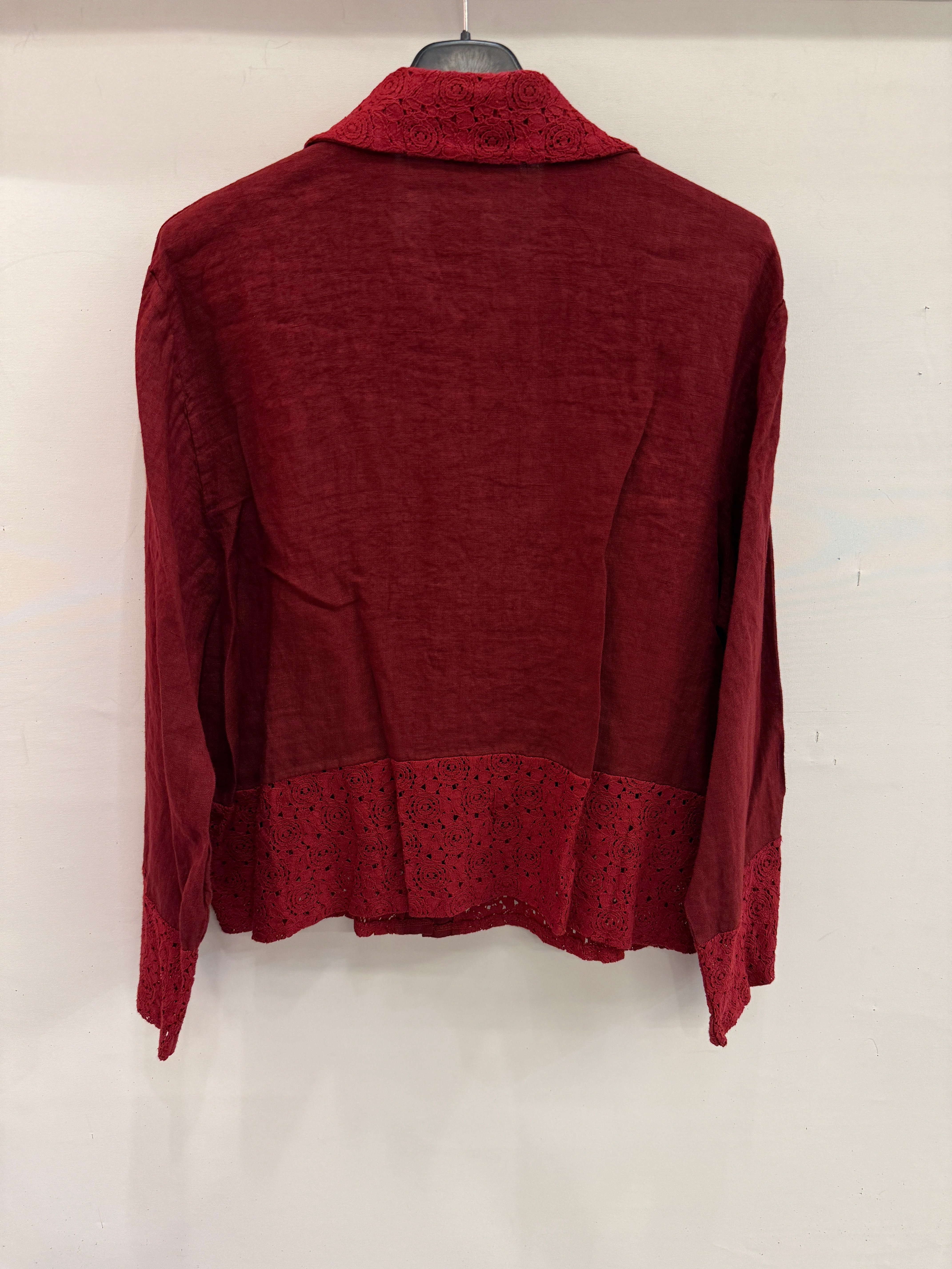Bordo Kadın İtalyan Dantel Detaylı Oversize Keten Gömlek 38 - 44 Beden