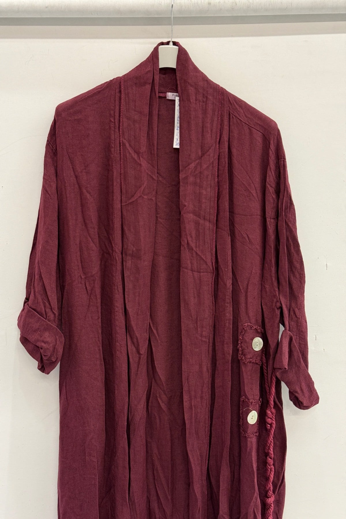 İndian Red Kadın İtalyan Etek Ucu Düğme Yırtmaçlı Uzun Oversize Keten Kaftan 38 - 46 Beden