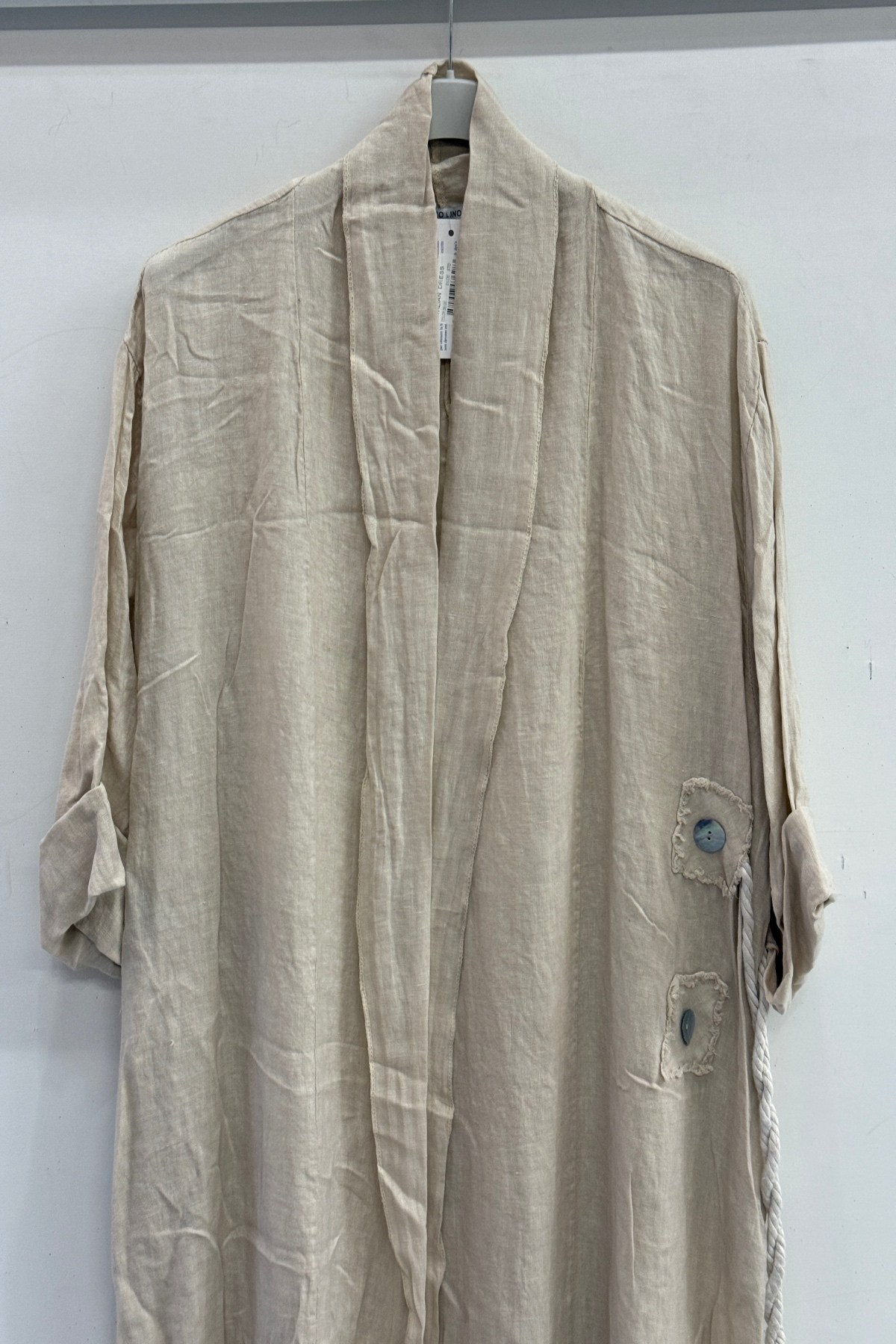 Beige Kadın İtalyan Etek Ucu Düğme Yırtmaçlı Uzun Oversize Keten Kaftan 38 - 46 Beden