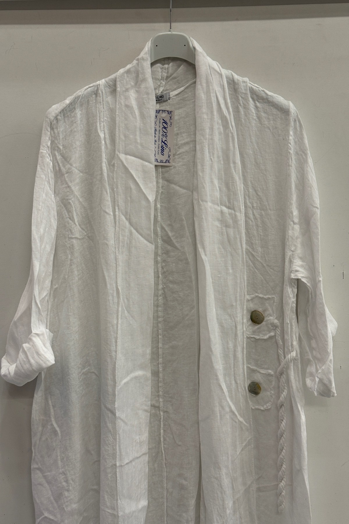 White Kadın İtalyan Etek Ucu Düğme Yırtmaçlı Uzun Oversize Keten Kaftan 38 - 46 Beden