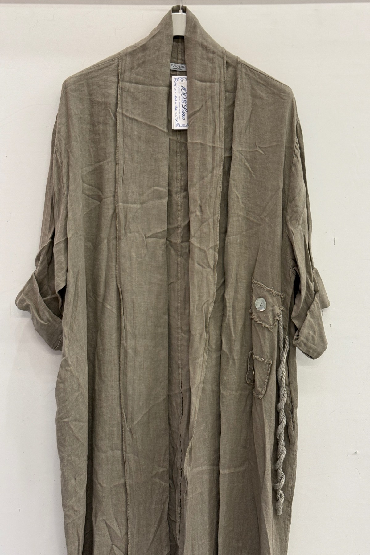 Fango Kadın İtalyan Etek Ucu Düğme Yırtmaçlı Uzun Oversize Keten Kaftan 38 - 46 Beden