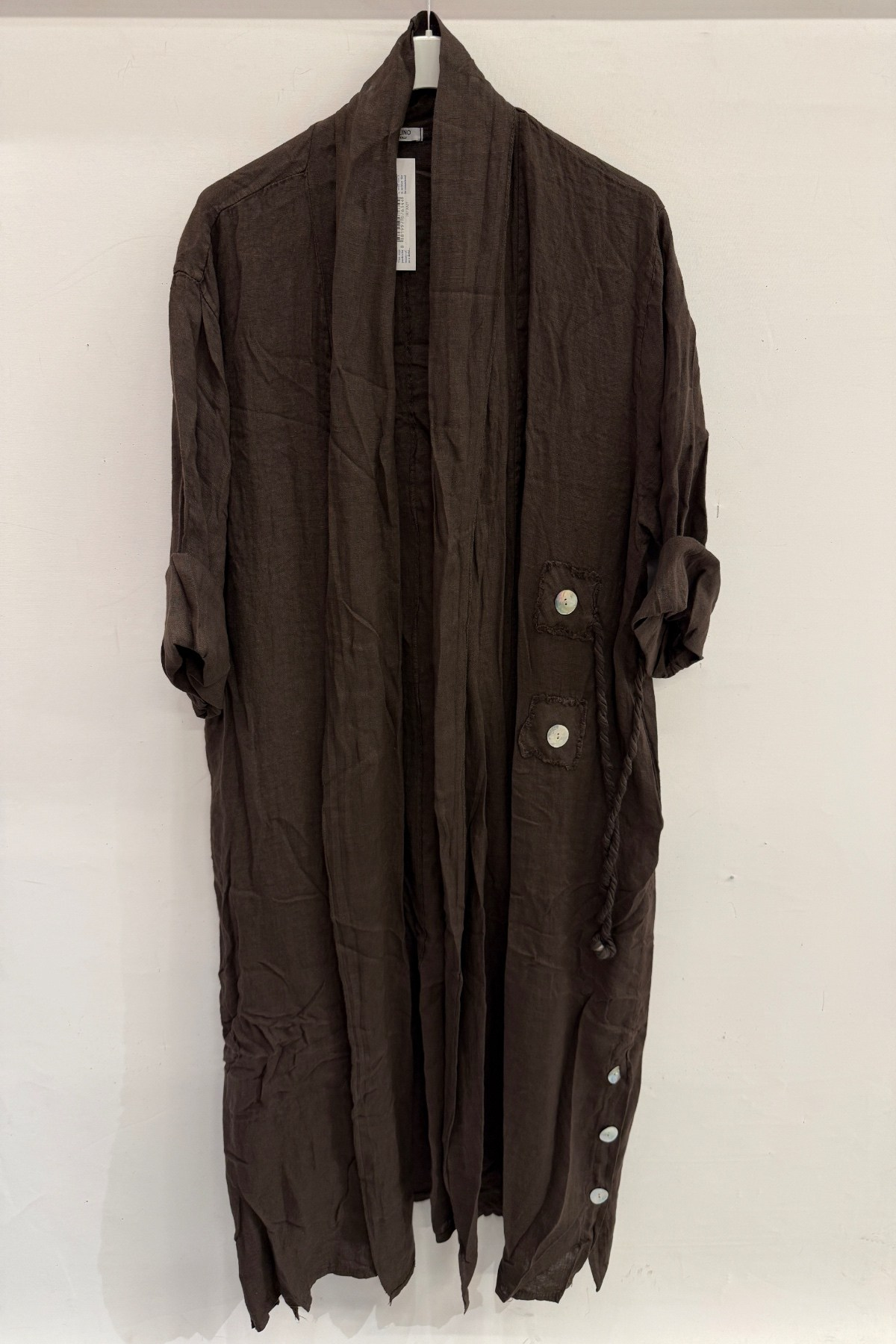 Moro Kadın İtalyan Etek Ucu Düğme Yırtmaçlı Uzun Oversize Keten Kaftan 38 - 46 Beden