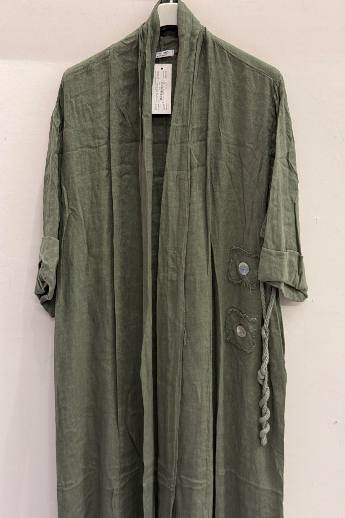 Khaki Kadın İtalyan Etek Ucu Düğme Yırtmaçlı Uzun Oversize Keten Kaftan 38 - 46 Beden