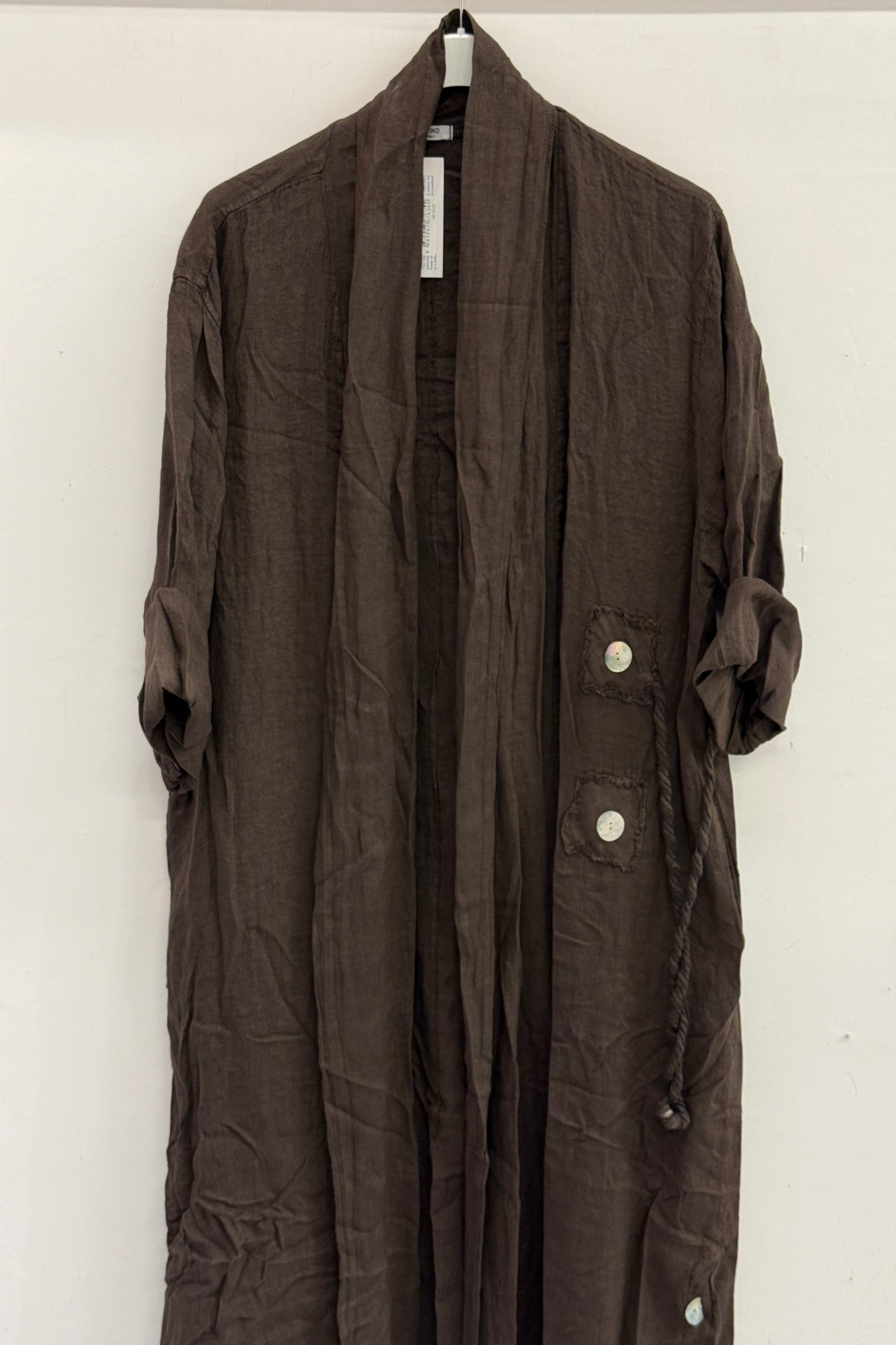 Moro Kadın İtalyan Etek Ucu Düğme Yırtmaçlı Uzun Oversize Keten Kaftan 38 - 46 Beden
