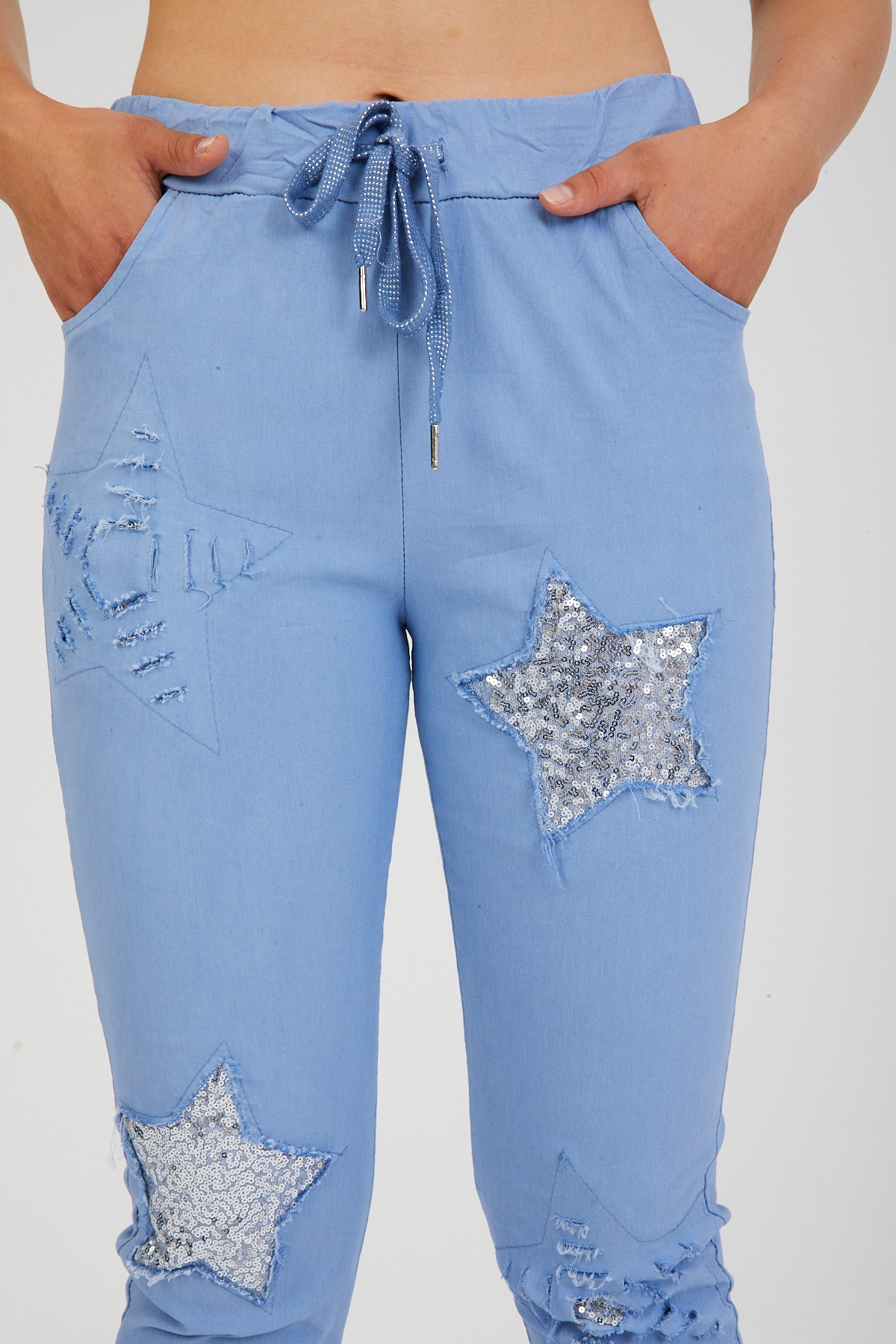 Jeans Kadın İtalyan Yıldız Desenli Pul Payetli Likralı Pantolon
