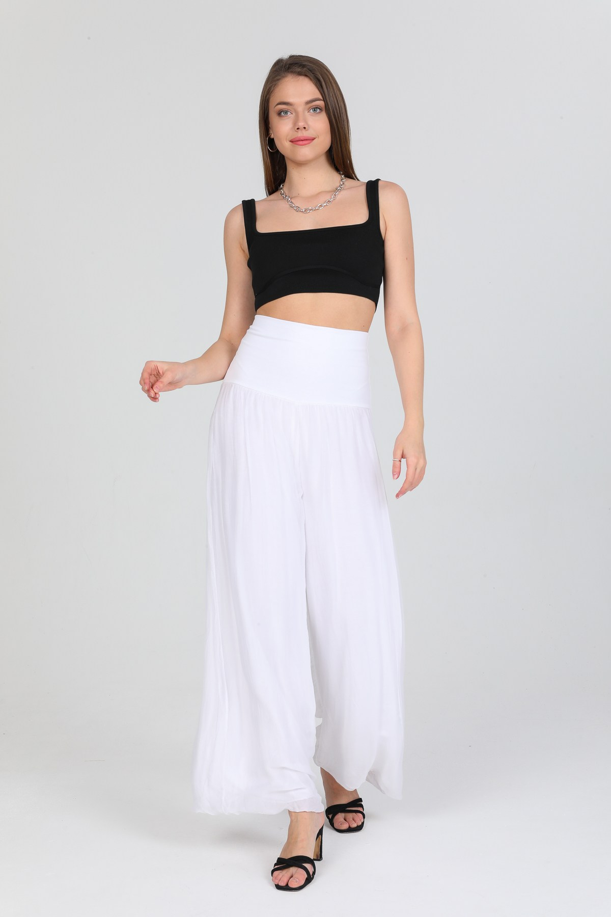 White Kadın İtalyan Beli Korseli Astarlı İpek Pantolon