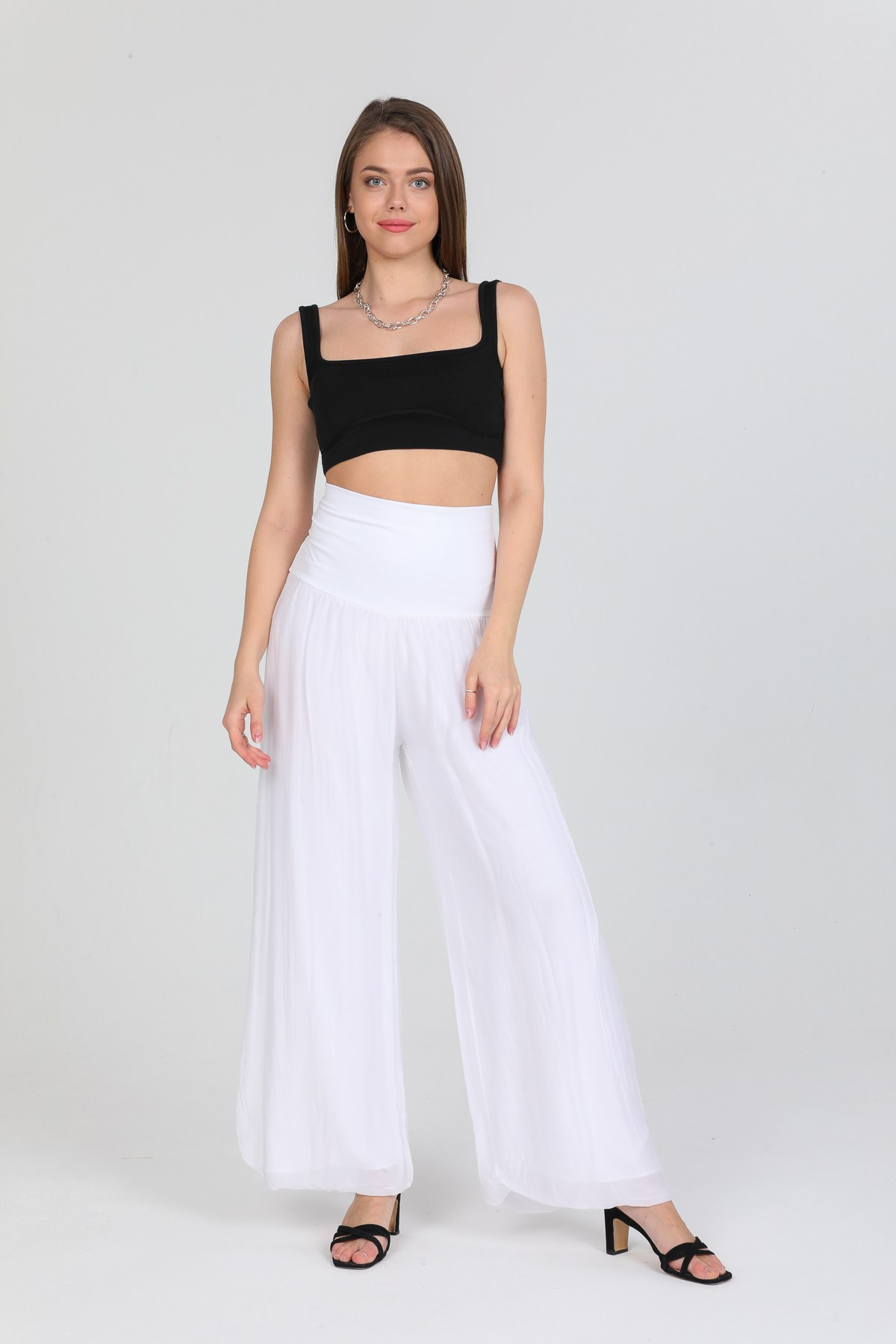 White Kadın İtalyan Beli Korseli Astarlı İpek Pantolon