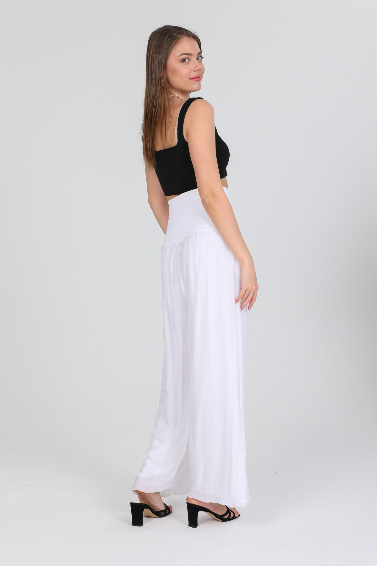 White Kadın İtalyan Beli Korseli Astarlı İpek Pantolon