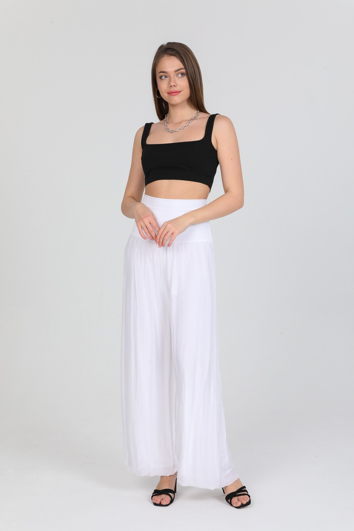 White Kadın İtalyan Beli Korseli Astarlı İpek Pantolon