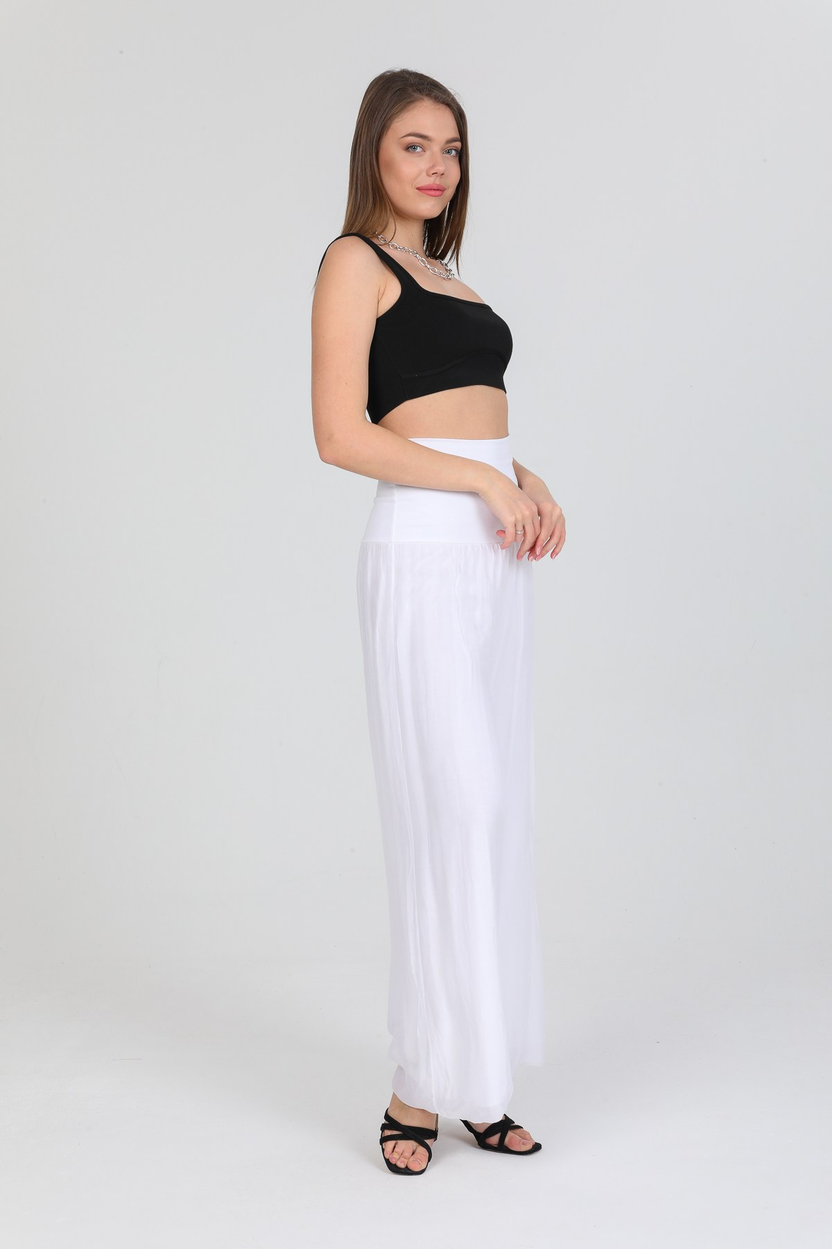 White Kadın İtalyan Beli Korseli Astarlı İpek Pantolon